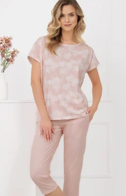 Damskie Italian Fashion Piżamy Damskie Krótkie|Piżamy Damskie - Piżaa daska ze spodniai 3/4 łososiowa Kalina