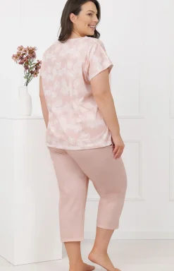 Damskie Italian Fashion Piżamy Damskie Krótkie|Piżamy Damskie - Piżaa daska ze spodniai 3/4 łososiowa Kalina