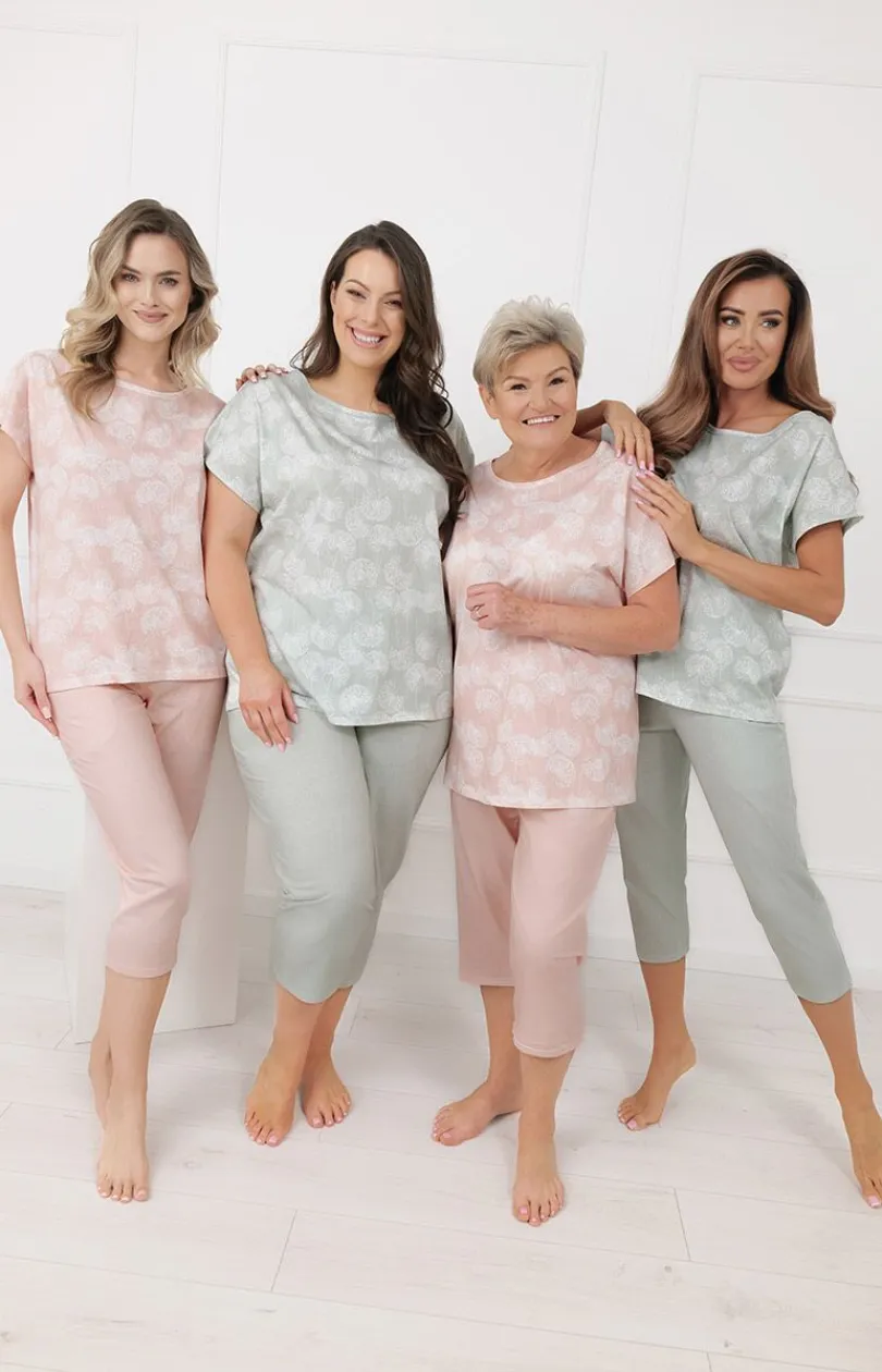 Damskie Italian Fashion Piżamy Damskie Krótkie|Piżamy Damskie - Piżaa daska ze spodniai 3/4 łososiowa Kalina