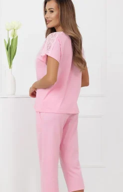 Damskie Italian Fashion Piżamy Damskie|Piżamy Bawełniane - Piżaa daka ze podniai 3/4 różowa enua