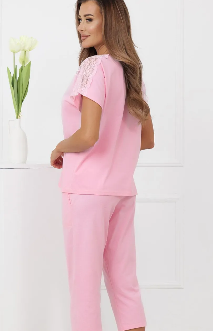 Damskie Italian Fashion Piżamy Damskie|Piżamy Bawełniane - Piżaa daka ze podniai 3/4 różowa enua