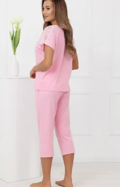 Damskie Italian Fashion Piżamy Damskie|Piżamy Bawełniane - Piżaa daka ze podniai 3/4 różowa enua