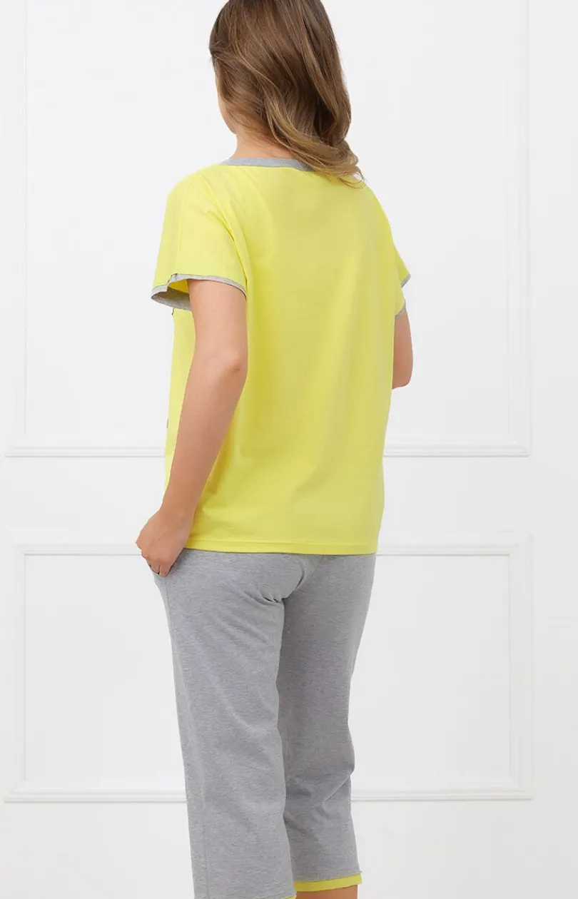 Damskie Italian Fashion Piżamy Damskie|Piżamy Bawełniane - Piżaa daka ze podniai 3/4 żółto-zara abrina