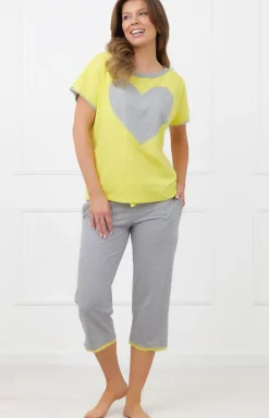 Damskie Italian Fashion Piżamy Damskie|Piżamy Bawełniane - Piżaa daka ze podniai 3/4 żółto-zara abrina