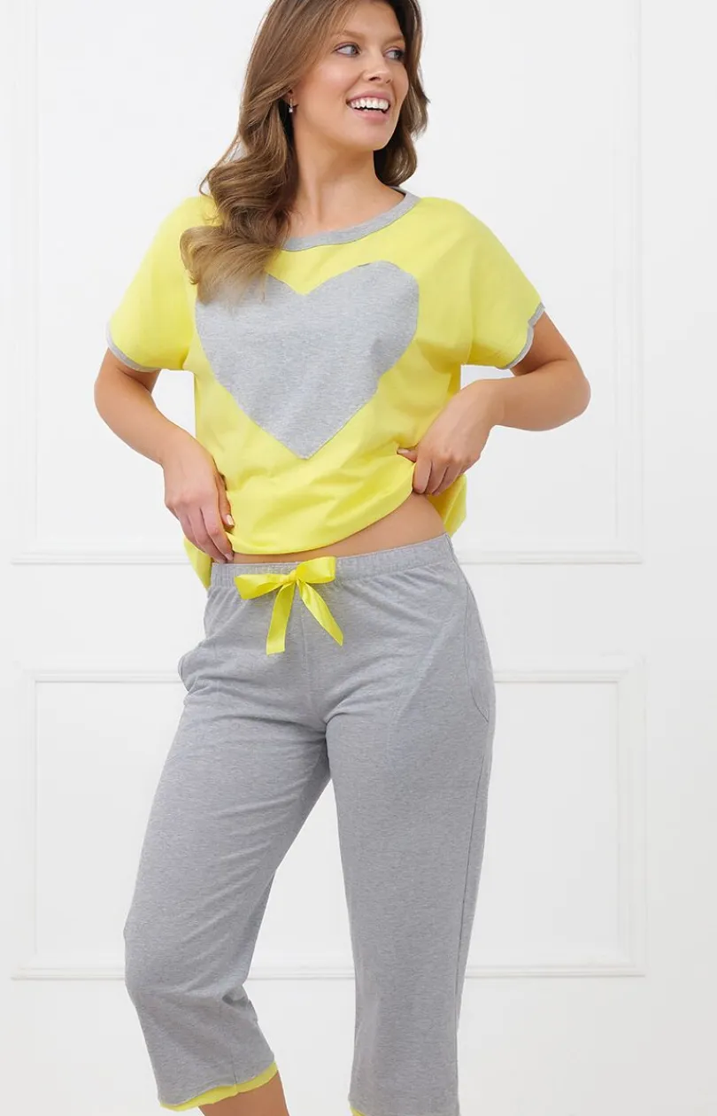 Damskie Italian Fashion Piżamy Damskie|Piżamy Bawełniane - Piżaa daka ze podniai 3/4 żółto-zara abrina