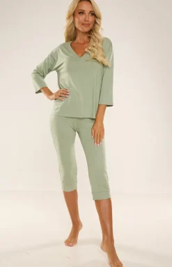 De Lafense Bielizna Homewear - Piżama damka zieona 3/4 Freya 725