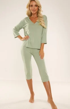 De Lafense Bielizna Homewear - Piżama damka zieona 3/4 Freya 725