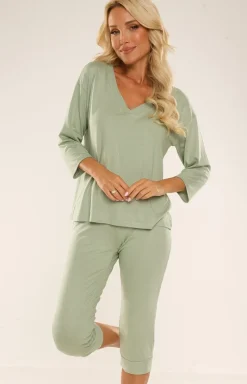 De Lafense Bielizna Homewear - Piżama damka zieona 3/4 Freya 725