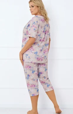 Damskie Italian Fashion Piżamy Bawełniane - Piżaa daska z krótki rękawe i spodniai 3/4 Genua