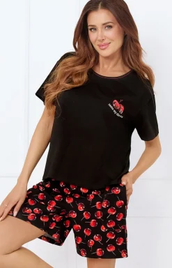 Piżama damska z krótkim rękawem i krótkimi spodenkami Cherry
