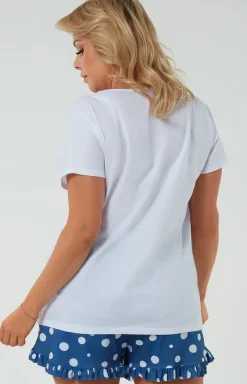 Damskie Italian Fashion Piżamy Bawełniane|Piżamy Damskie Krótkie - Piżaa daska z krótki rękawe i krótką nogawką niebieska Raba