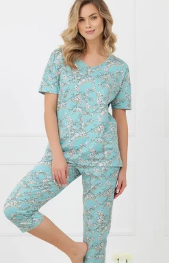Damskie Italian Fashion Piżamy Damskie|Piżamy Bawełniane - Piżaa daska z krótki rękawe i spodniai 3/4 Hikari