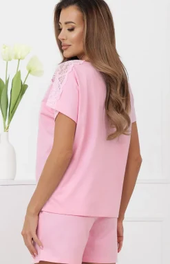 Piżama damska z krótkim rękawem i spodenkami różowa Sensual