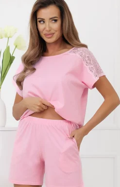 Piżama damska z krótkim rękawem i spodenkami różowa Sensual