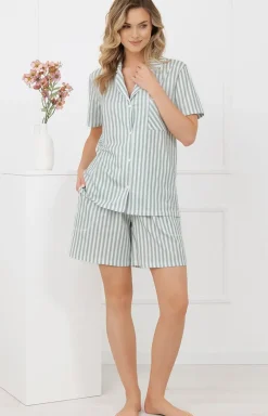 Damskie Italian Fashion Piżamy Damskie Krótkie|Bielizna Homewear - Piżaa daska z krótki rękawe i krótkii spodenkai szałwiowa Genna
