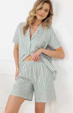 Damskie Italian Fashion Piżamy Damskie Krótkie|Bielizna Homewear - Piżaa daska z krótki rękawe i krótkii spodenkai szałwiowa Genna