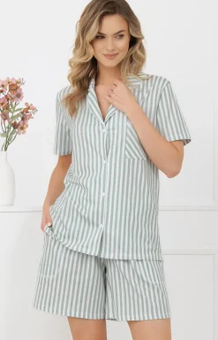 Damskie Italian Fashion Piżamy Damskie Krótkie|Bielizna Homewear - Piżaa daska z krótki rękawe i krótkii spodenkai szałwiowa Genna