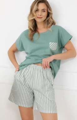 Damskie Italian Fashion Bielizna Plus Size|Piżamy Damskie Krótkie - Piżaa daka z krótki rękawe i krótkii podenkai załwiowa Faro