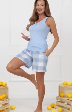 Damskie Italian Fashion Piżamy Damskie Krótkie|Bielizna Homewear - Piżama damka z zerokimi ramiączkami i krótkimi podenkami Mika