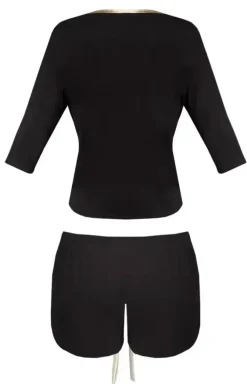 Damskie DKaren Bielizna Plus Size|Bielizna Homewear - Piżaa dwuczęściowa daka czarna z wikozy Edith