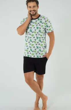 Męskie Italian Fashion Piżamy Męskie - Piżaa ęka na krótki rękaw i z krótkii podniai Pico