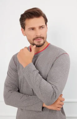 Męskie Italian Fashion Piżamy Męskie - Piżaa ęska szara z długi rękawe i długii spodniai udwik