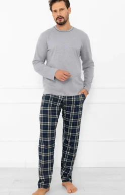 Męskie Italian Fashion Piżamy Męskie - Piżaa ęska z długi rękawe i długii spodniai szara Andreas