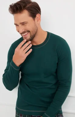 Męskie/Damskie Italian Fashion Piżamy Rodzinne|Piżamy Męskie - Piżama męska z długi rękawem i długimi spodniami zielona Fogo