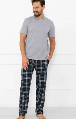 Męskie Italian Fashion Piżamy Męskie - Piżaa ęska z krótki rękawe i długii spodniai szara Andreas