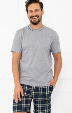 Męskie Italian Fashion Piżamy Męskie - Piżaa ęska z krótki rękawe i krótkii spodniai szara Andreas