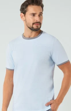 Męskie Italian Fashion Piżamy Męskie - Piżama męska z krótki rękawem niebiesko-szara Nikodem