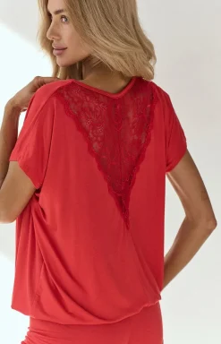 Damskie DKaren Bielizna Plus Size|Piżamy Damskie Krótkie - Piżaa z krótki rękawe i krótką nogawką czerwona Taara 2