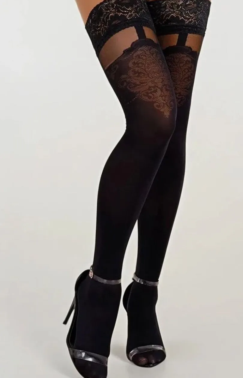 Damskie LivCo Corsetti Fashion Pończochy Samonośne|Pończochy - Pończochy damskie czarne Laida 40 DEN