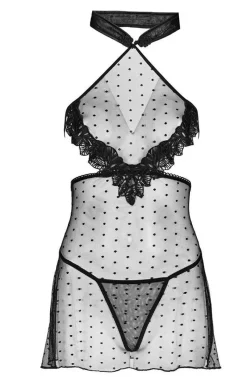 Damskie LivCo Corsetti Fashion Koszulki|Seksowna Koszula Nocna - Przezroczysta tiulowa koszulka i stringi Manirtam