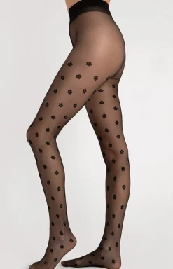 Fiore Rajstopy|Rajstopy Plus Size - Rajstopy czarne z modnym motywem kwiatowym Spring 0 DEN