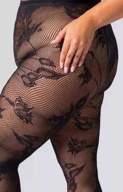 Rajstopy damskie kabaretki czarne plus size Floral
