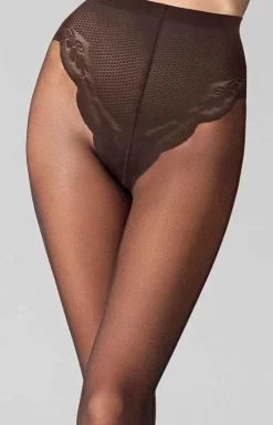 LEGS Rajstopy Klasyczne|Rajstopy Plus Size - Rajstopy damskie mocca z modelującą częścią majtkową 0 Slim Bikini
