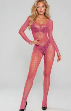 SoftLine Collection Bodystocking|Body - Różowe bodystocking otwarte 2061