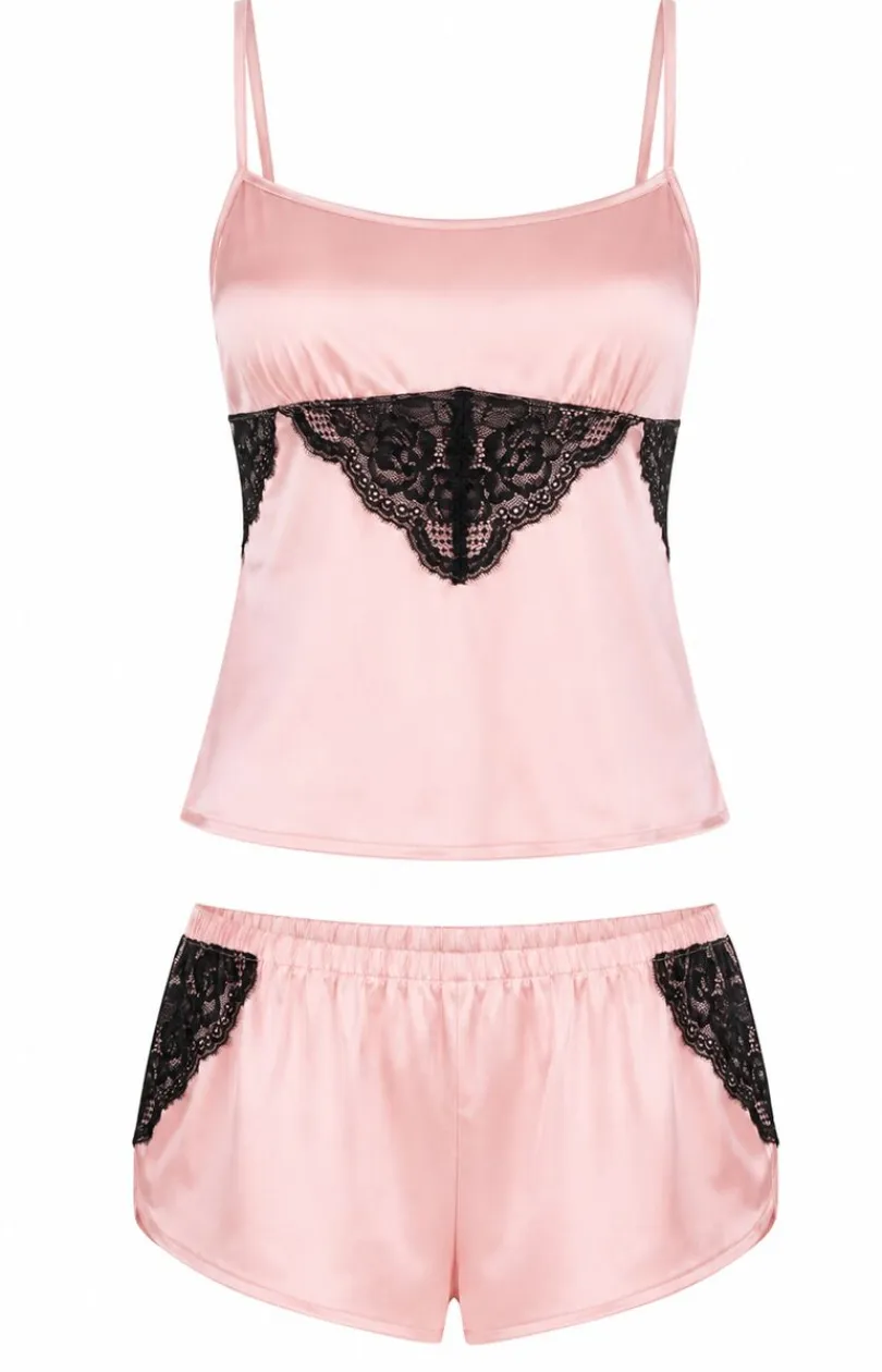Damskie LivCo Corsetti Fashion Piżamy Damskie|Piżamy Dwuczęściowe - Satynowa krótka piżama damska na ramiączkach Miraaze LC 90567