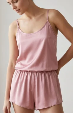 Satynowa piżama damska krótka pudrowy róż Blush Fizz
