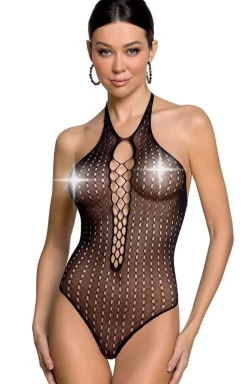 Passion Bodystocking|Body - Siateczkowe body damskie czarne BS088