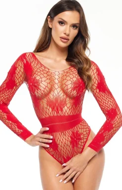 Siateczkowe body damskie czerwone Regina