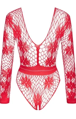 Siateczkowe body damskie czerwone Regina