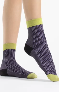 Damskie Fiore Skarpetki|Skarpetki Rajstopowe - Skarpetki damskie wzorzyste Op-Art dark lilac 40 DEN