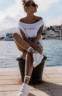 Damskie Gabriella Kolorowe Skarpetki|Skarpetki - Skarpetki rajstopowe w niebieskie stokrotki Daisy 20 DEN