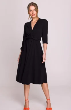 Stylove Moda - Sukienka damska z przeplotem z modalu czarna S404