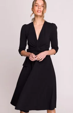 Stylove Moda - Sukienka damska z przeplotem z modalu czarna S404