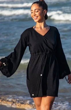 Primo Parea I Sukienki Plażowe - Sukienka kopertowa w stylu boho czarna 215/02