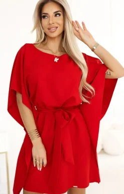 Numoco Moda - Sukienka nietoperz czerwona 287-35 Sofia