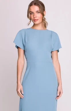 Stylove Moda - ukienka z dekolte z tyłu i rozcięcie ziny niebieki 398